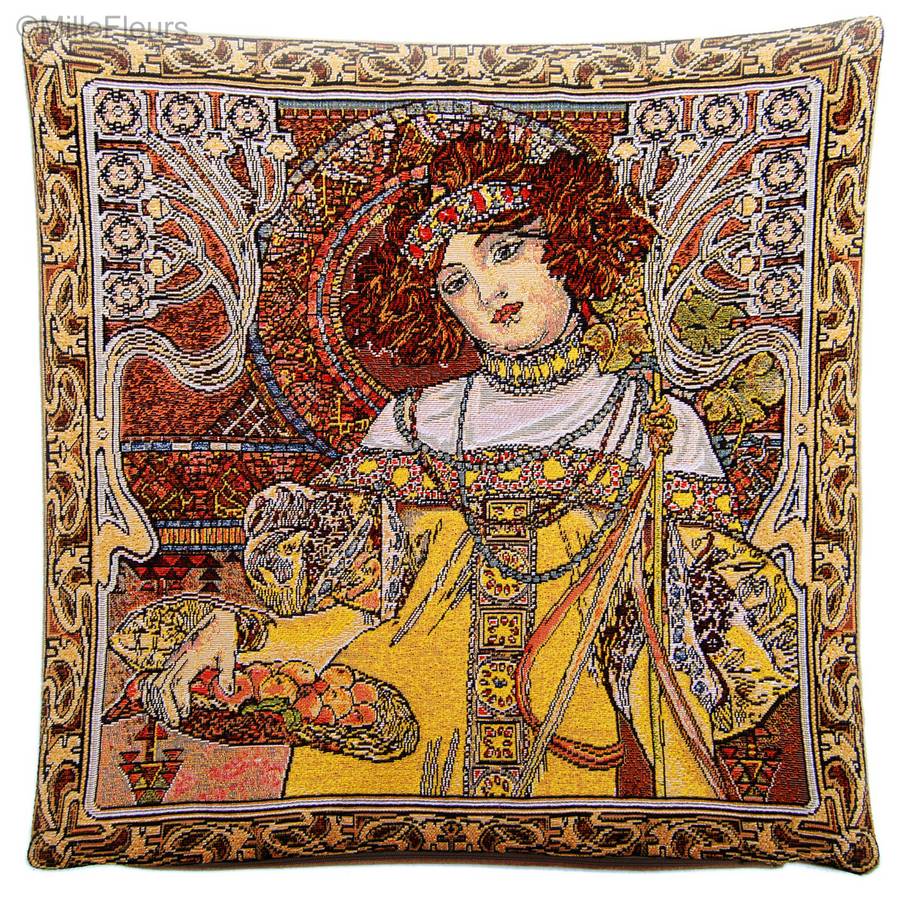 Automne (Mucha) Housses de coussin Alphonse Mucha - Mille Fleurs Tapestries
