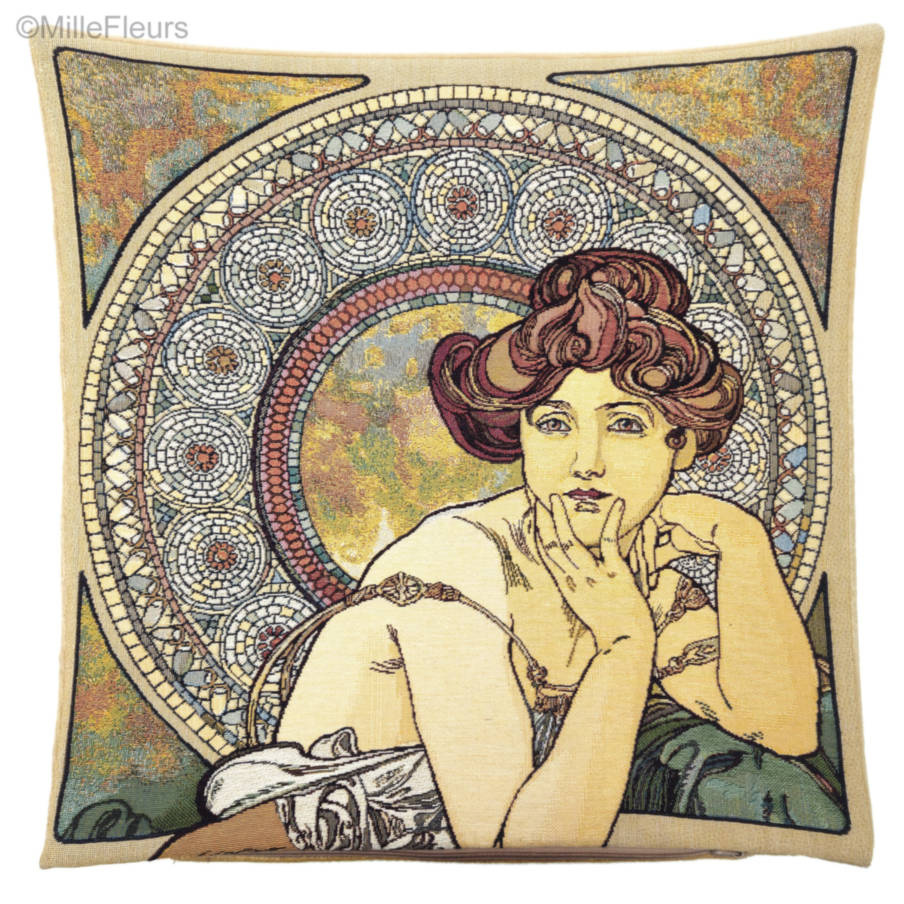 Topacio (Mucha) Fundas de cojín Alphonse Mucha - Mille Fleurs Tapestries