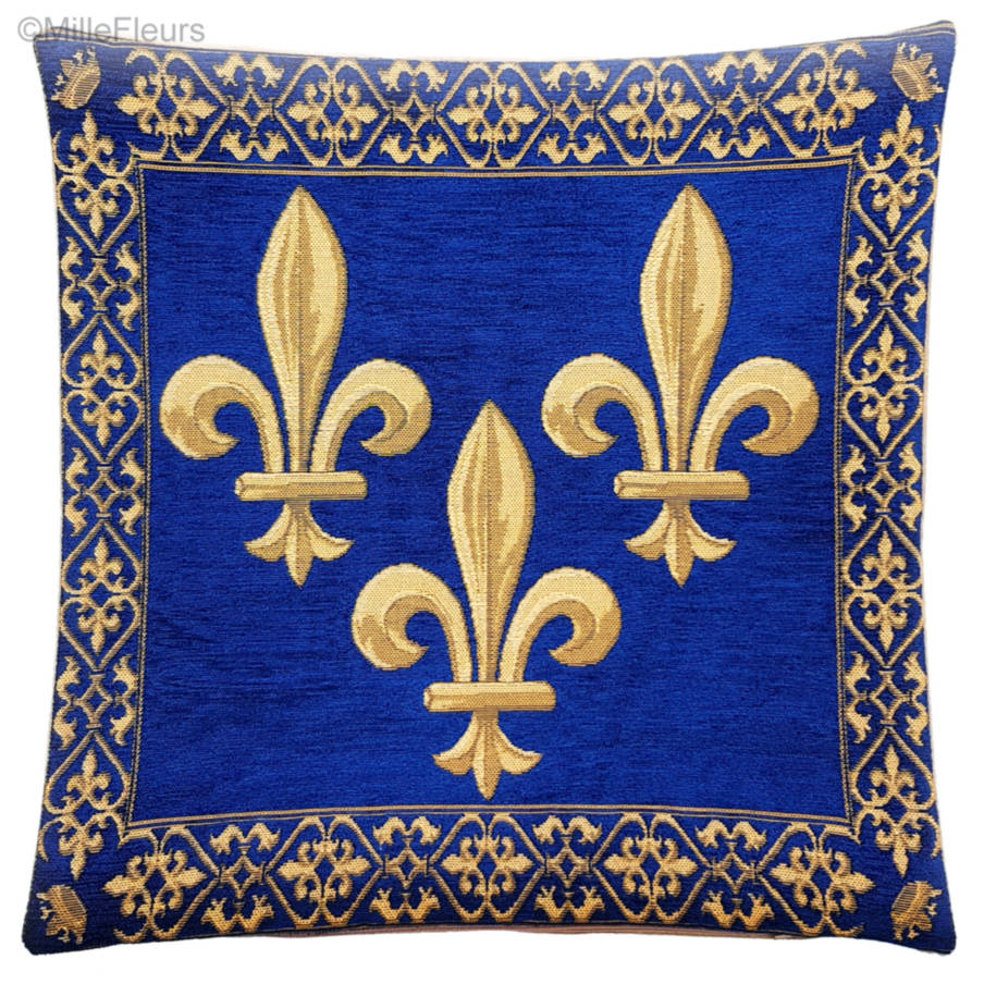 Fleur-de-Lys, blauw Kussenslopen Fleur-de-Lis en Heraldiek - Mille Fleurs Tapestries