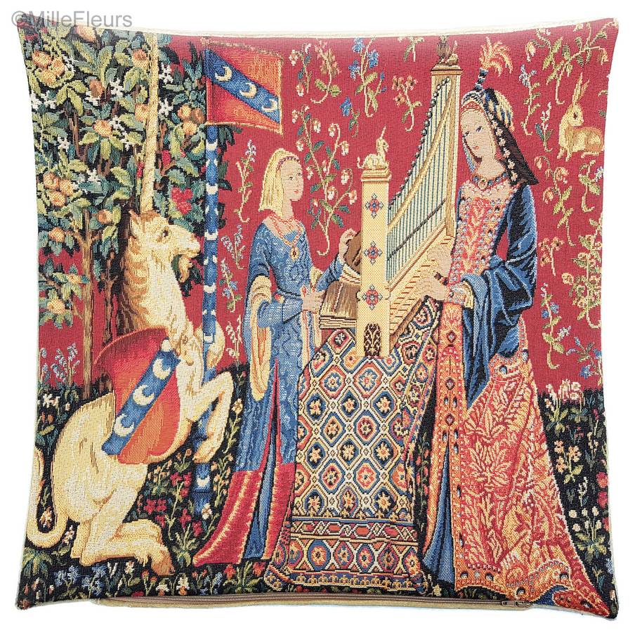 The Hearing Tapestry cushions Unicorn series - Mille Fleurs Tapestries