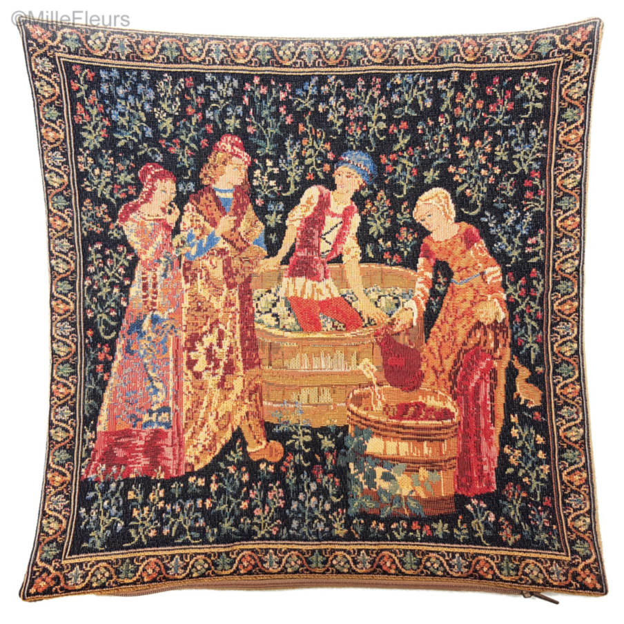 Prensado de Uvas Fundas de cojín Vendimia - Mille Fleurs Tapestries