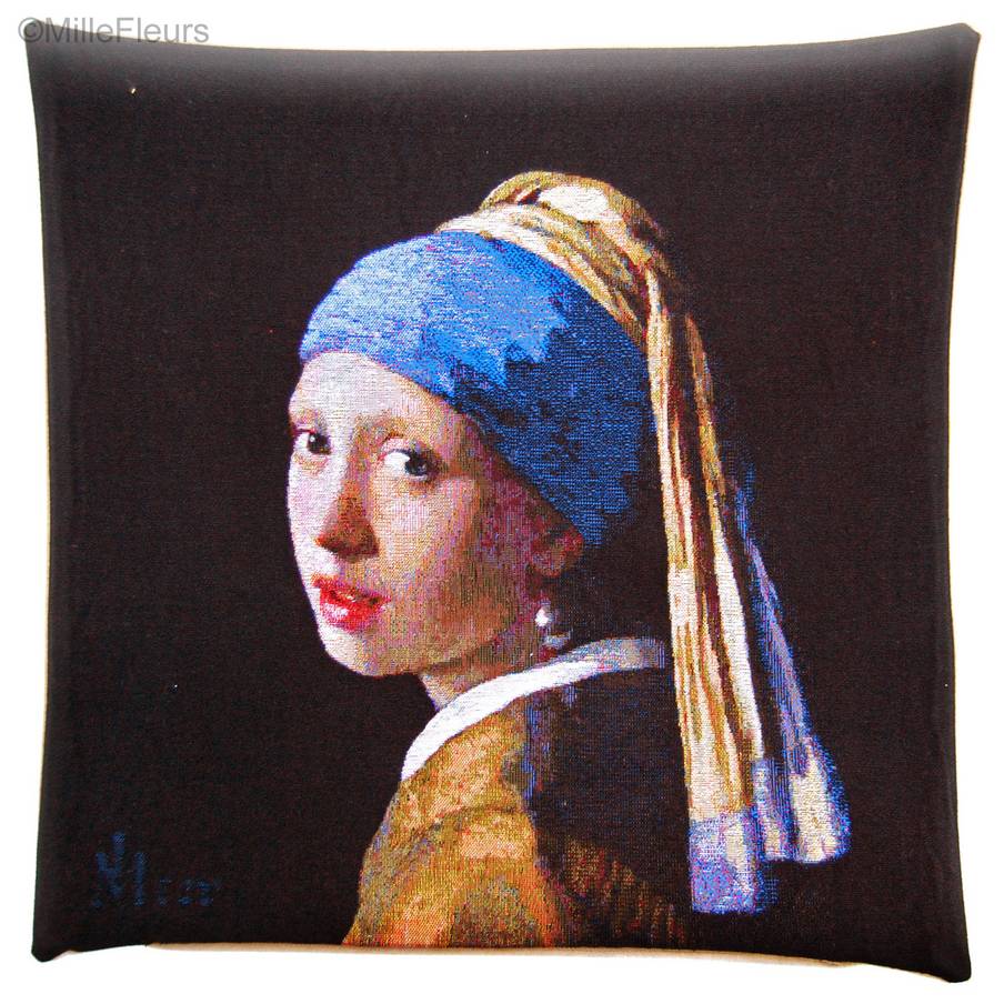 La Jeune Fille à la Perle (Vermeer) Housses de coussin Chefs-d'œuvre - Mille Fleurs Tapestries