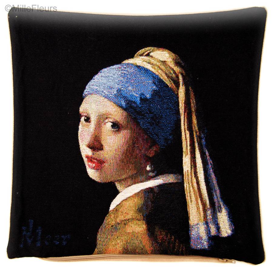 La Jeune Fille à la Perle (Vermeer) Housses de coussin Chefs-d'œuvre - Mille Fleurs Tapestries