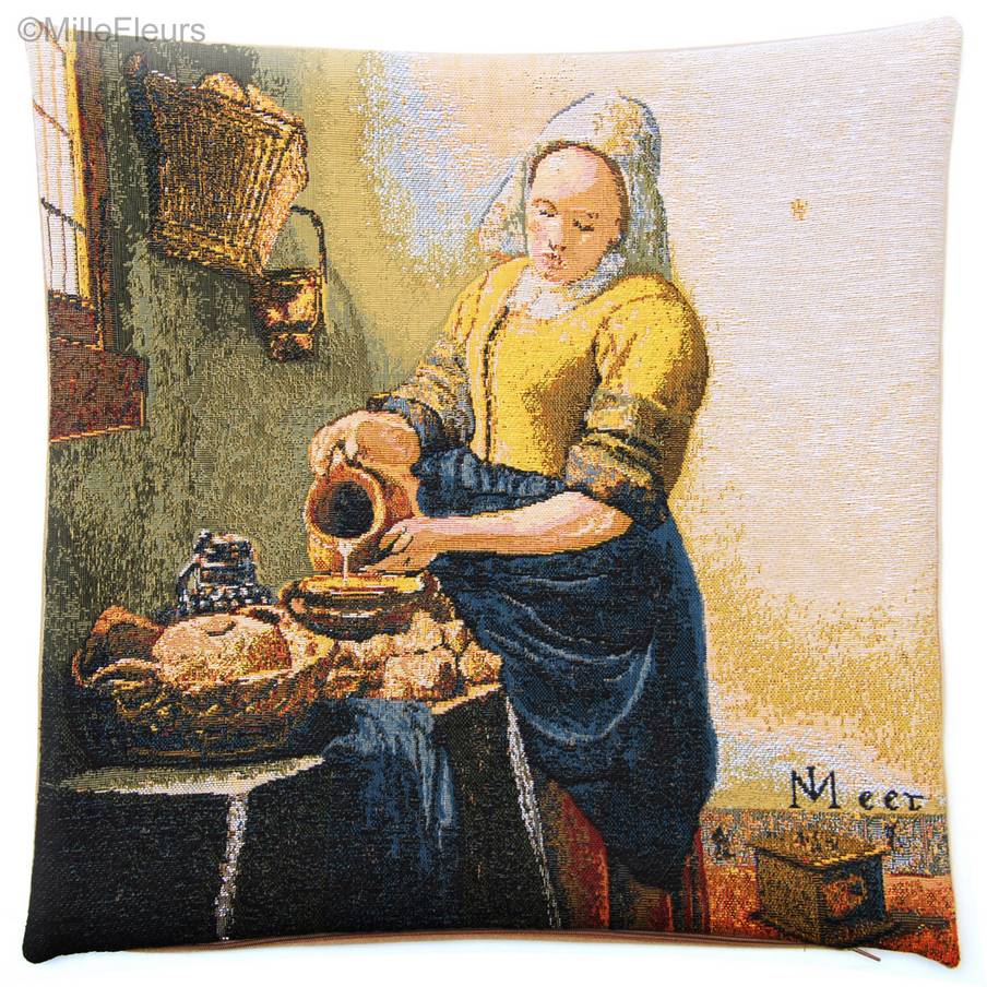 La Lechera (Vermeer) Fundas de cojín Obras Maestras - Mille Fleurs Tapestries