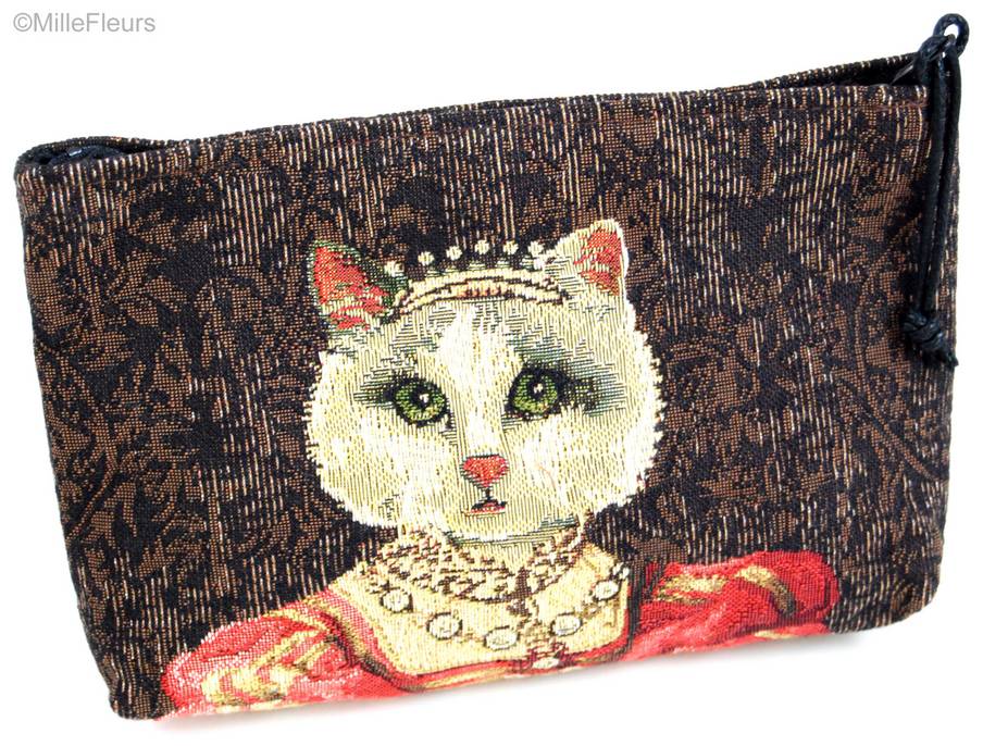 Gato con Corona y Vestido Rojo Bolsas de Maquillaje Estuches con Cremallera - Mille Fleurs Tapestries
