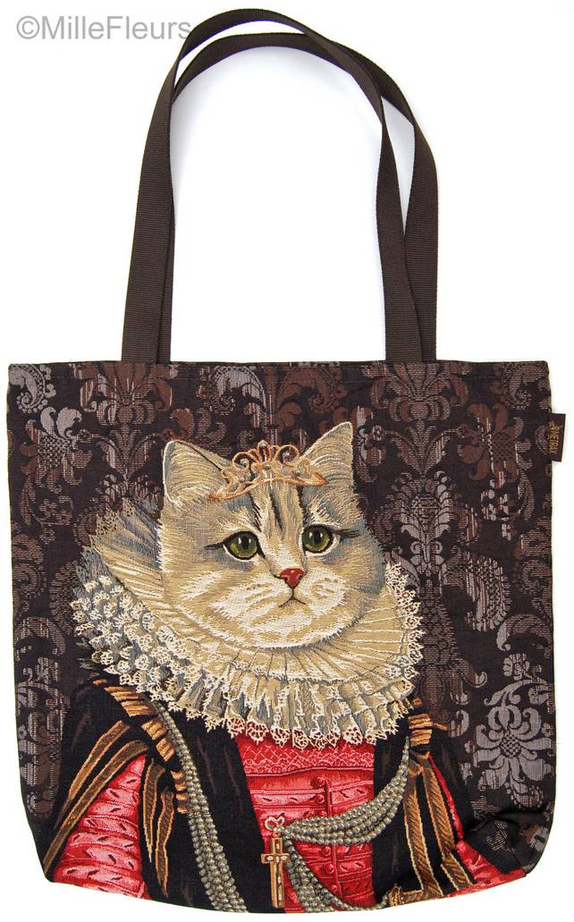 Gato con Corona y Collar de Encaje Bolsas de Compras Gatos e Perros - Mille Fleurs Tapestries