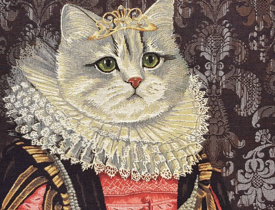 Chat avec Couronne et Col de Dentelle Housses de coussin Chats - Mille Fleurs Tapestries