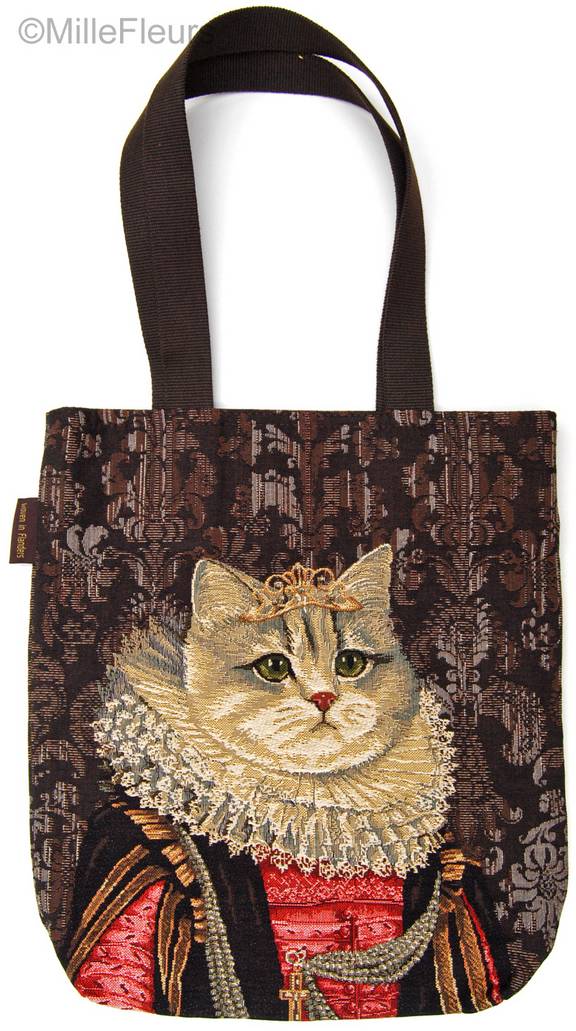 Kat met Kroon en Kanten Kraag Shoppers Katten en Honden - Mille Fleurs Tapestries