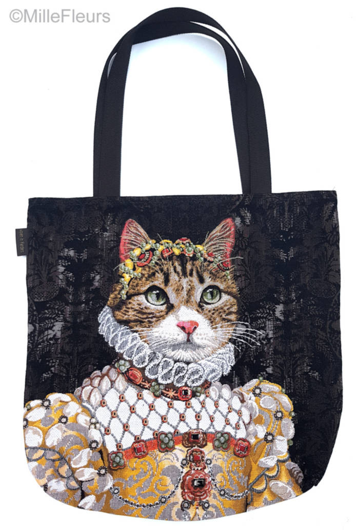 Grey Cat Sisi Tote Bags Cats and Dogs - Mille Fleurs Tapestries
