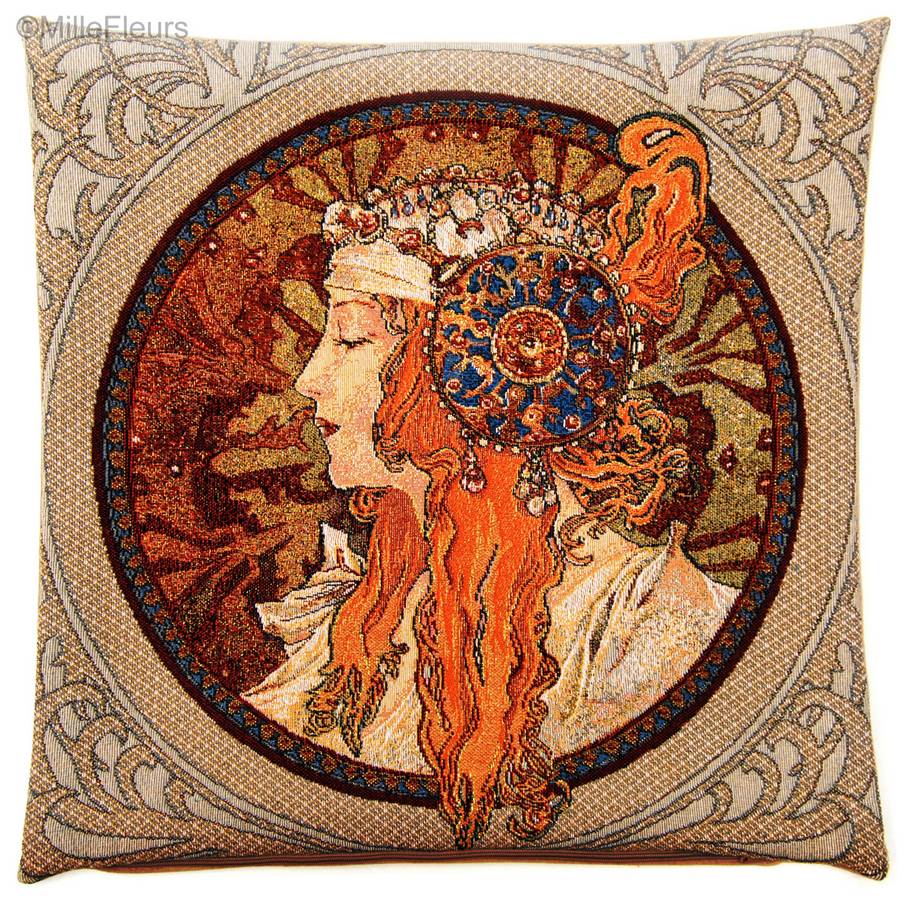 Tête Byzantine : Blonde (Mucha) Housses de coussin Alphonse Mucha - Mille Fleurs Tapestries