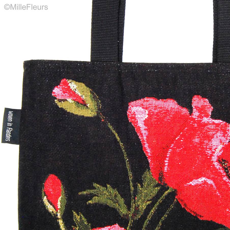 Poppies, black Tote Bags Flowers - Mille Fleurs Tapestries