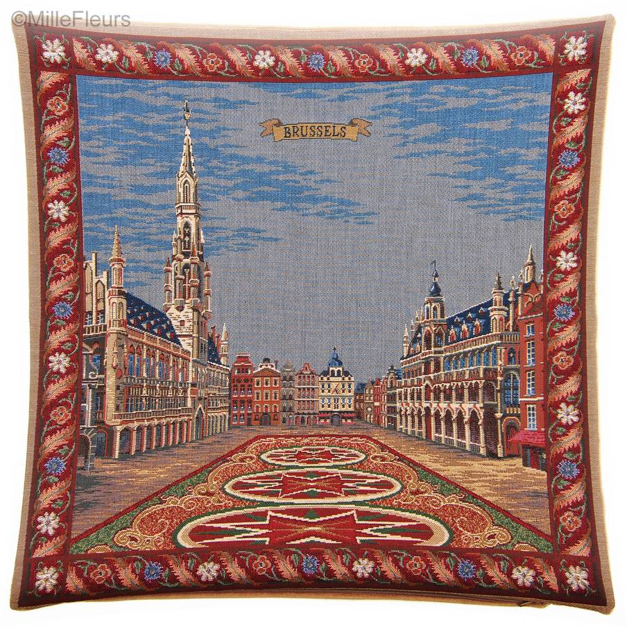 La Grand Place à Bruxelles Housses de coussin Villes Historiques Belges - Mille Fleurs Tapestries