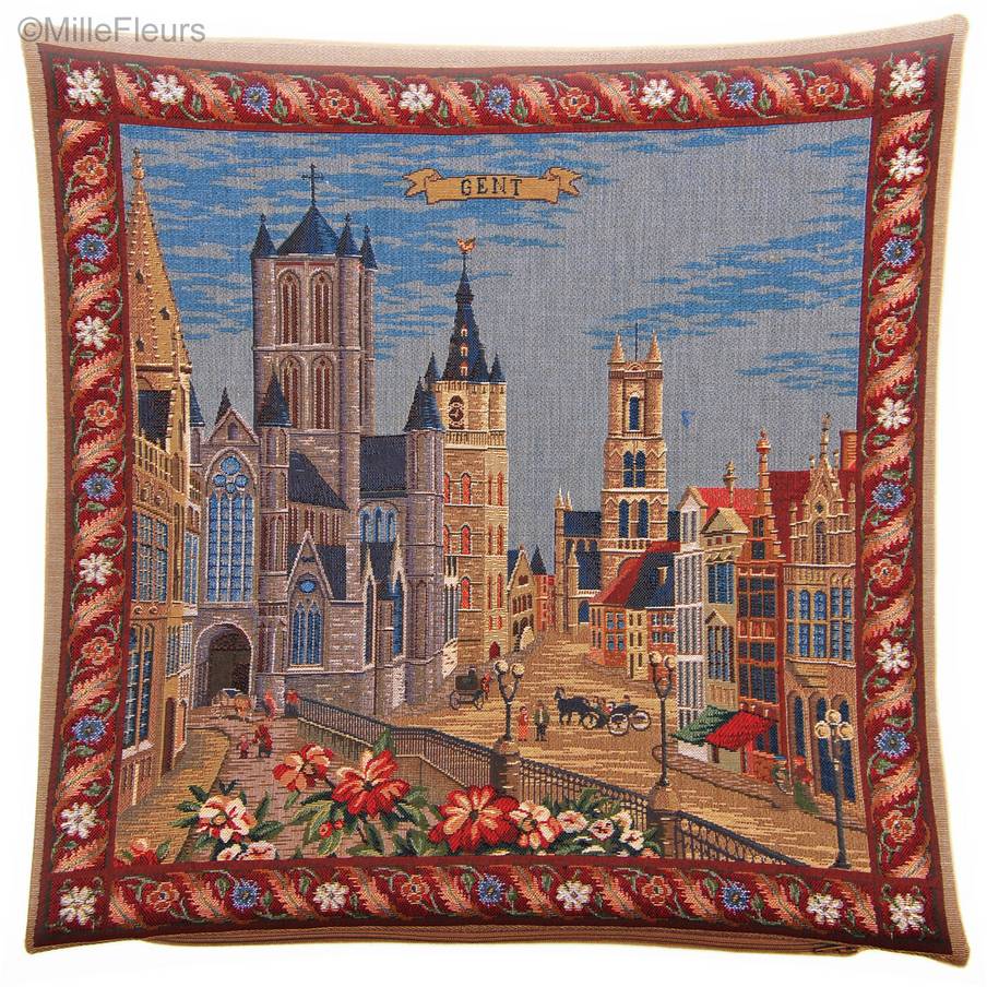 Sint-Baafskathedraal in Gent Sierkussens Belgische Historische Steden - Mille Fleurs Tapestries