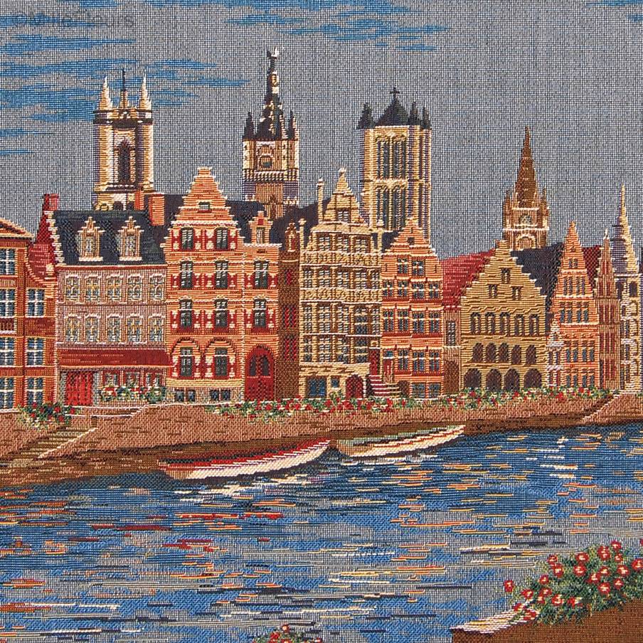 Graslei te Gent Sierkussens Belgische Historische Steden - Mille Fleurs Tapestries