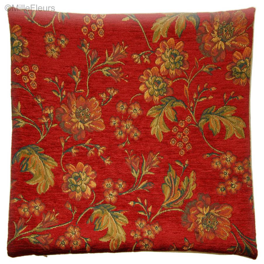 Elien, rouge Housses de coussin Tissus Chenille - Mille Fleurs Tapestries