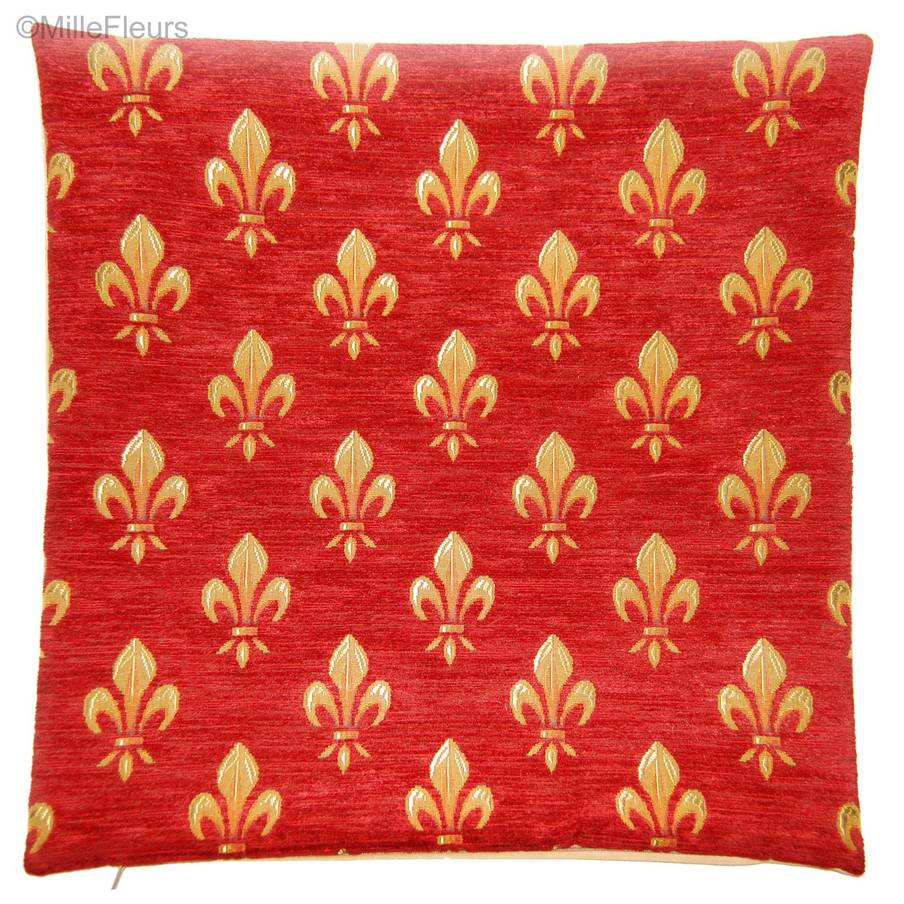 Fleur de Lys, rouge Housses de coussin Fleur de Lys et Héraldique - Mille Fleurs Tapestries