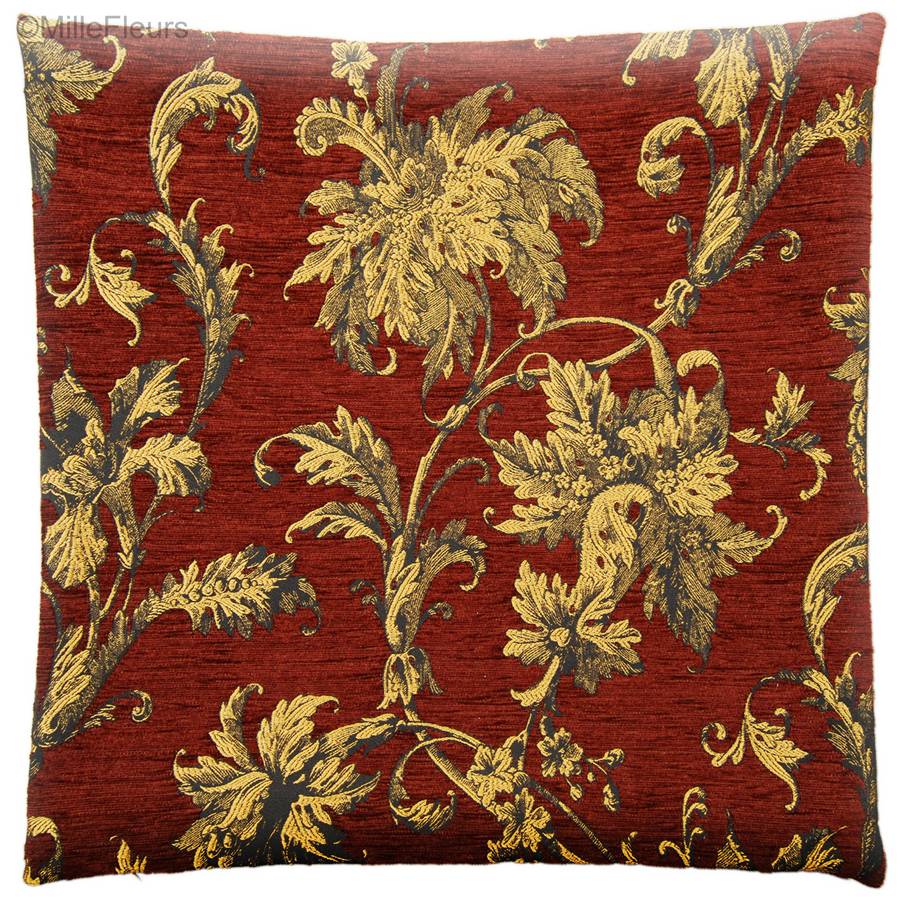 Olga, bordeaux Housses de coussin Tissus Chenille - Mille Fleurs Tapestries