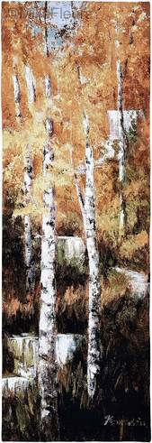Birches with Waterfall
