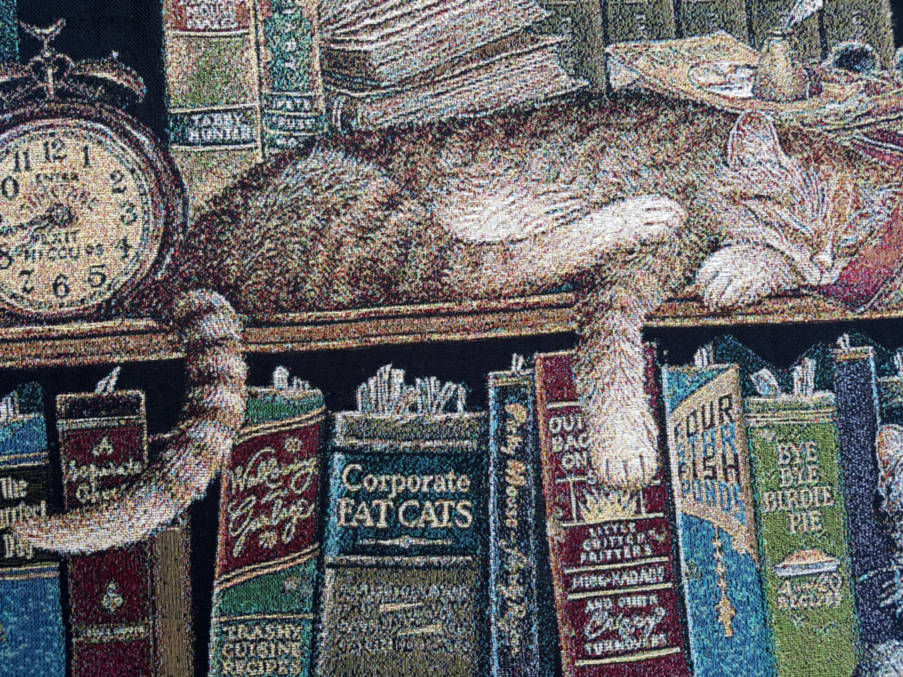 Bookshelf and Cats Wall tapestries Bookshelves - Mille Fleurs Tapestries