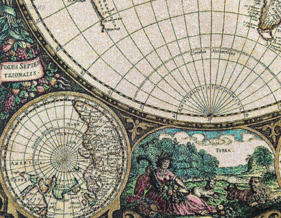Nova Totius Terrarum Orbis Tabula Wandtapijten Kaarten en Nautisch - Mille Fleurs Tapestries