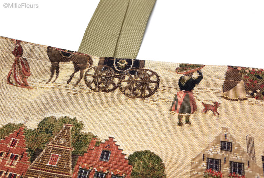 Market Square of Bruges Tote Bags Bruges and Belgium - Mille Fleurs Tapestries