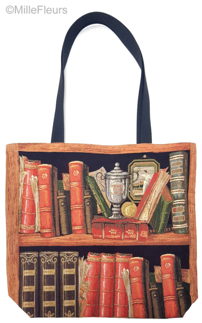 Library with Tennis Trophy Tote Bags Bookshelves - Mille Fleurs Tapestries