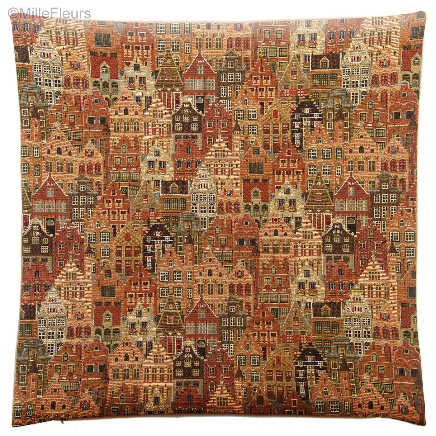 thumbnail interactive-video image 1 of Medieval Embroidery Tapestry Cushion Cover – 14" X 14" Belgian Style – Antique Pictorial Design – 01179 1 of 4