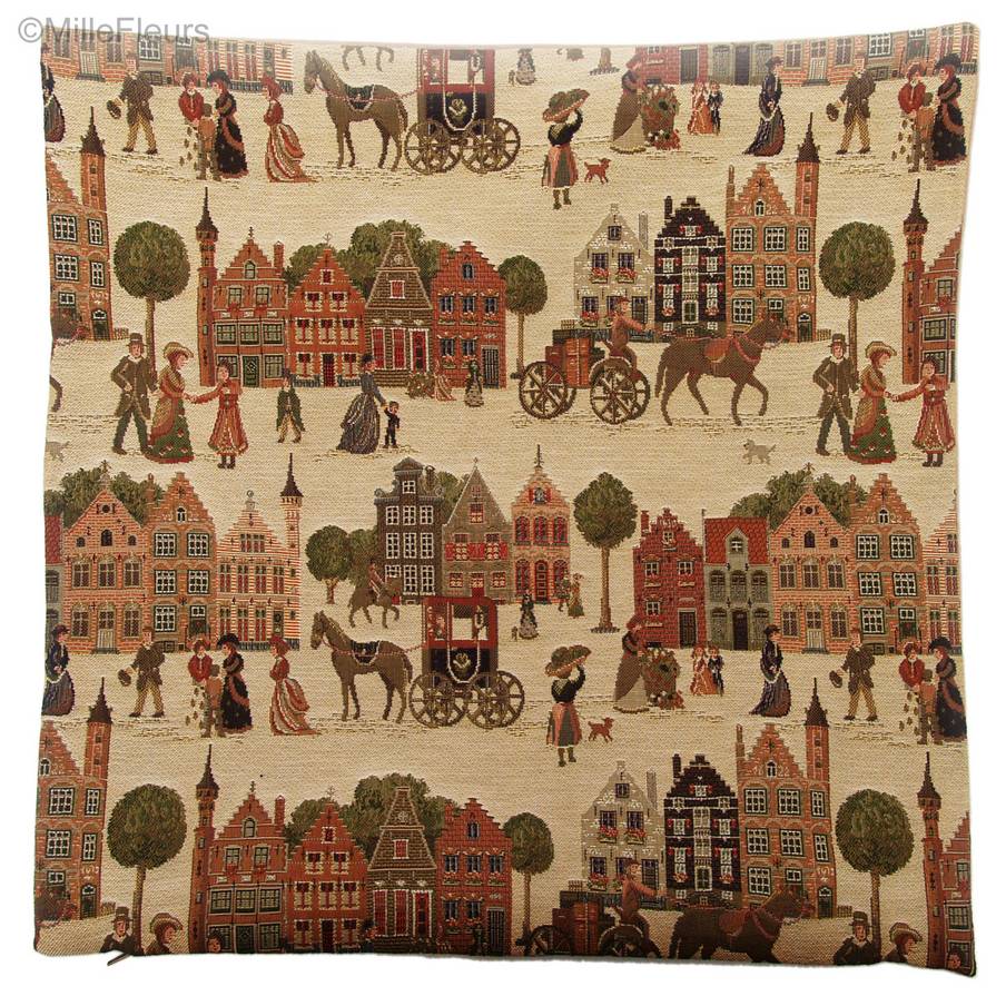 La Grand Place à Bruges Housses de coussin Villes Historiques Belges - Mille Fleurs Tapestries