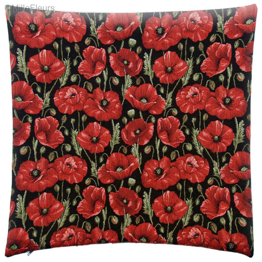 Poppies , black Tapestry cushions Poppies - Mille Fleurs Tapestries