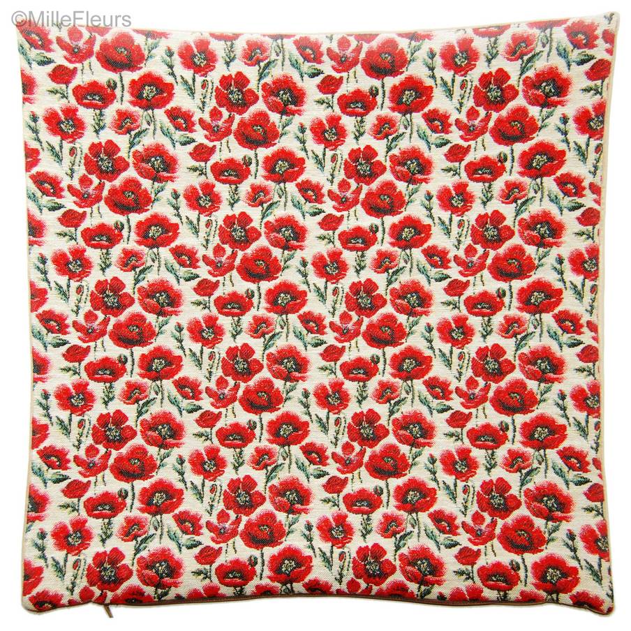 Small poppies on ecru Tapestry cushions Poppies - Mille Fleurs Tapestries