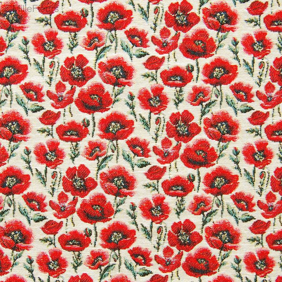 Small poppies on ecru Tapestry cushions Poppies - Mille Fleurs Tapestries