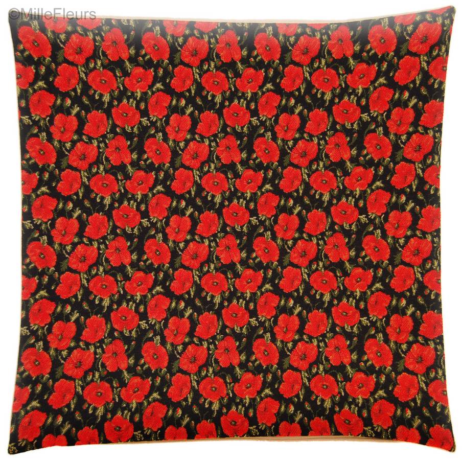 Small poppies on black Tapestry cushions Poppies - Mille Fleurs Tapestries