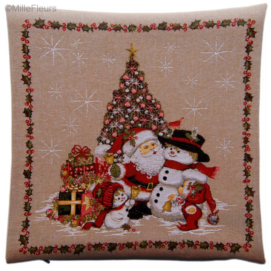 Kerstman Bij de Boom Kussenslopen Kerstmis en Winter - Mille Fleurs Tapestries