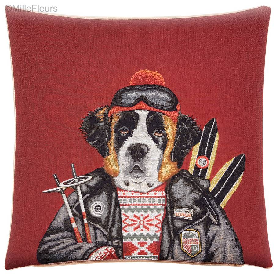 Skiing Saint Bernard Tapestry cushions Christmas & Winter - Mille Fleurs Tapestries