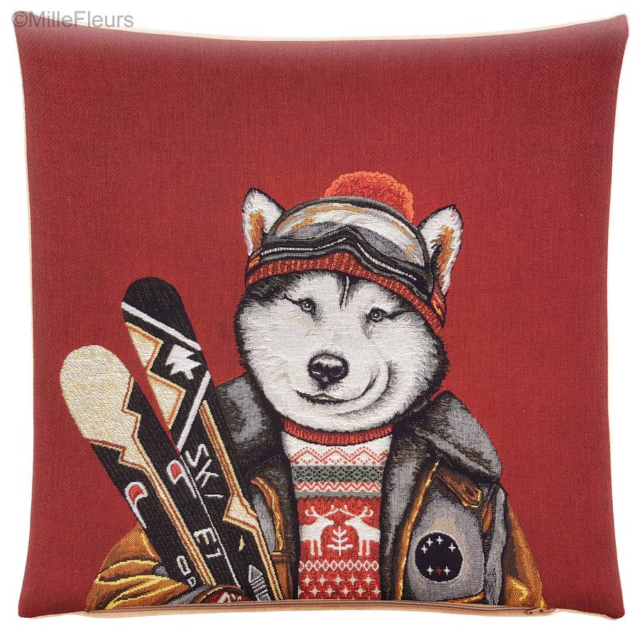 Skiing Husky Tapestry cushions Christmas & Winter - Mille Fleurs Tapestries