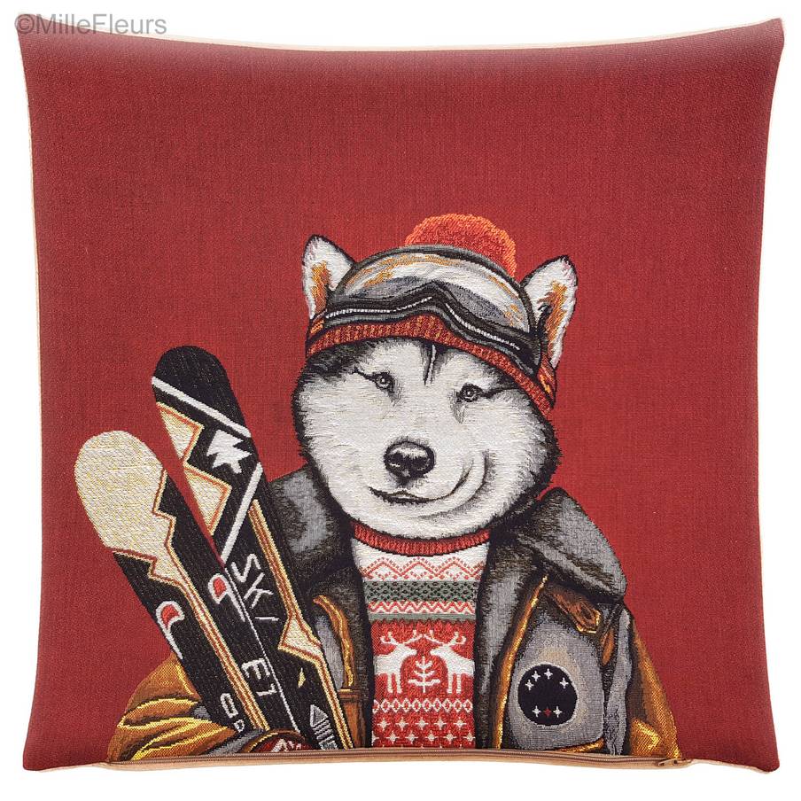 Skiende Husky Sierkussens Kerstmis en Winter - Mille Fleurs Tapestries