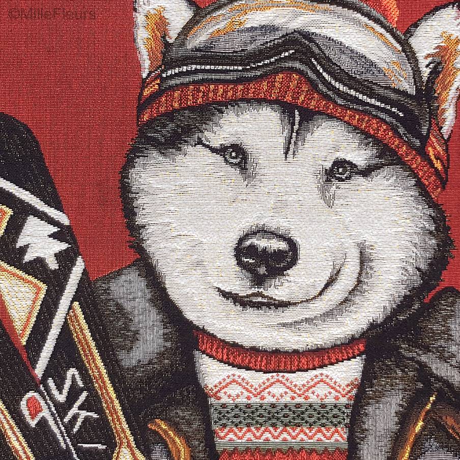 Skiing Husky Tapestry cushions Christmas & Winter - Mille Fleurs Tapestries