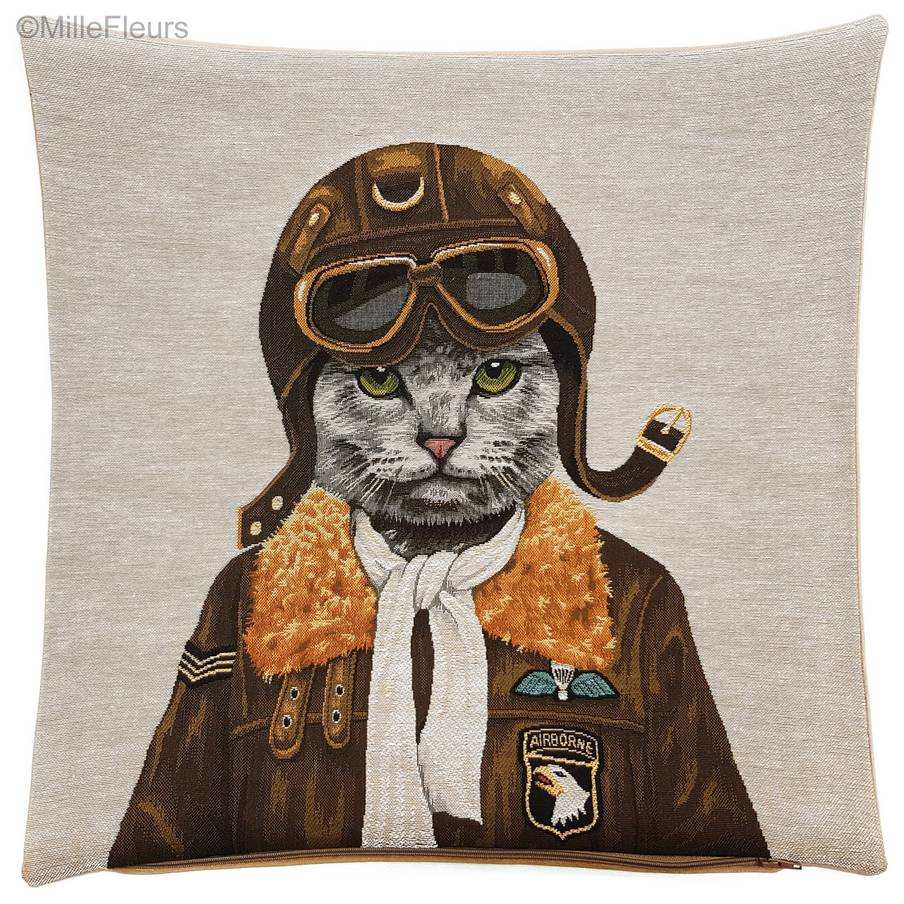Cat Pilot Tapestry cushions Cats - Mille Fleurs Tapestries