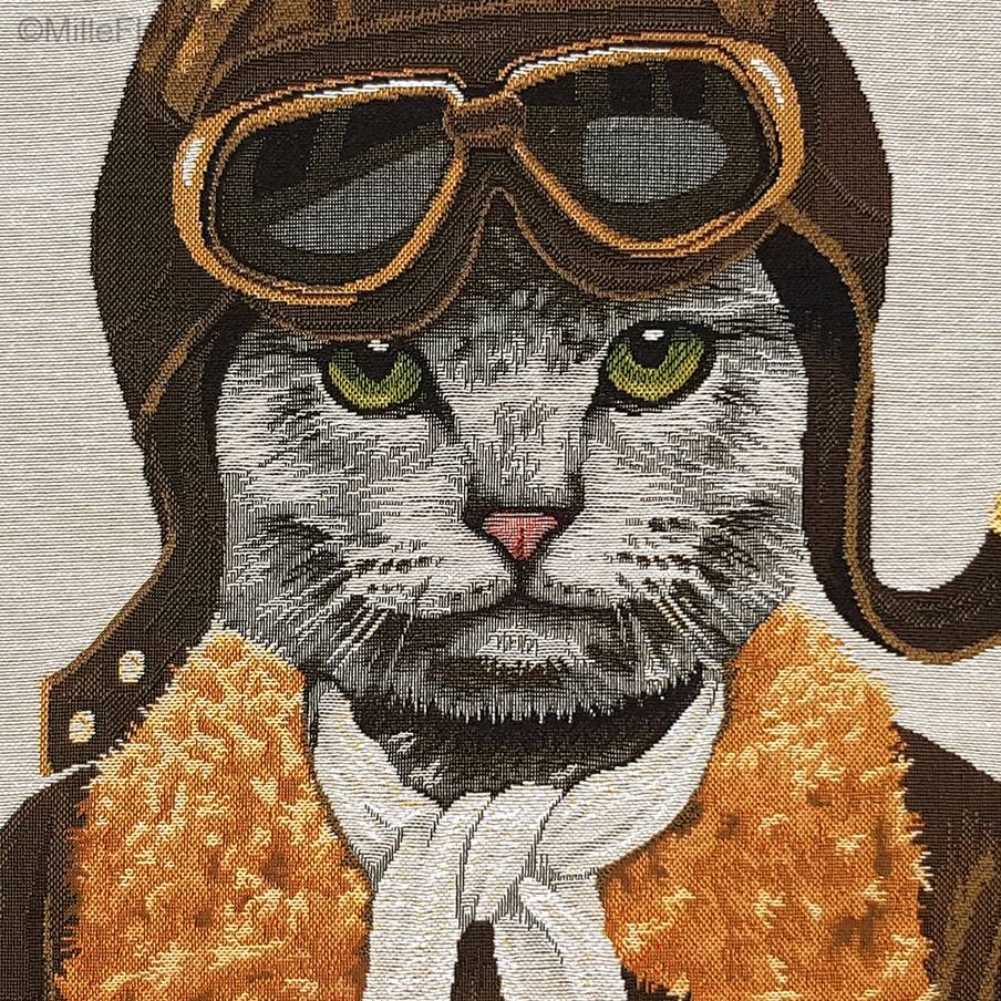 Cat Pilot Tapestry cushions Cats - Mille Fleurs Tapestries