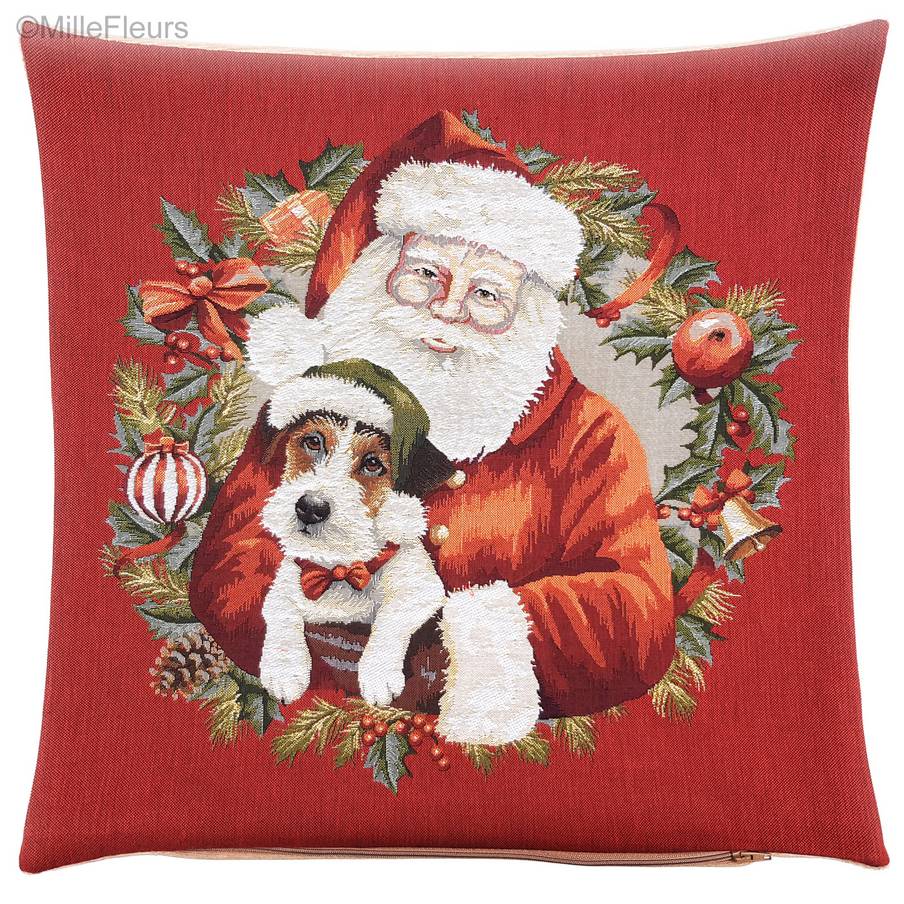 Santa Claus and Dog Tapestry cushions Christmas & Winter - Mille Fleurs Tapestries