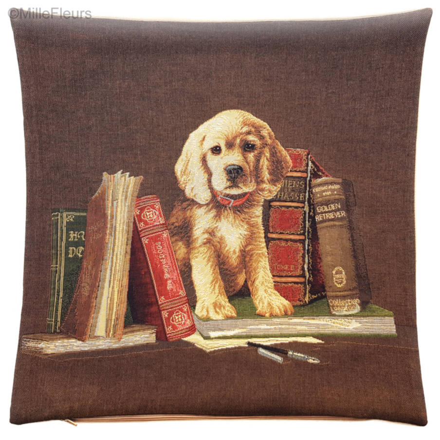 Library Golden Retreiver Tapestry cushions Library - Mille Fleurs Tapestries