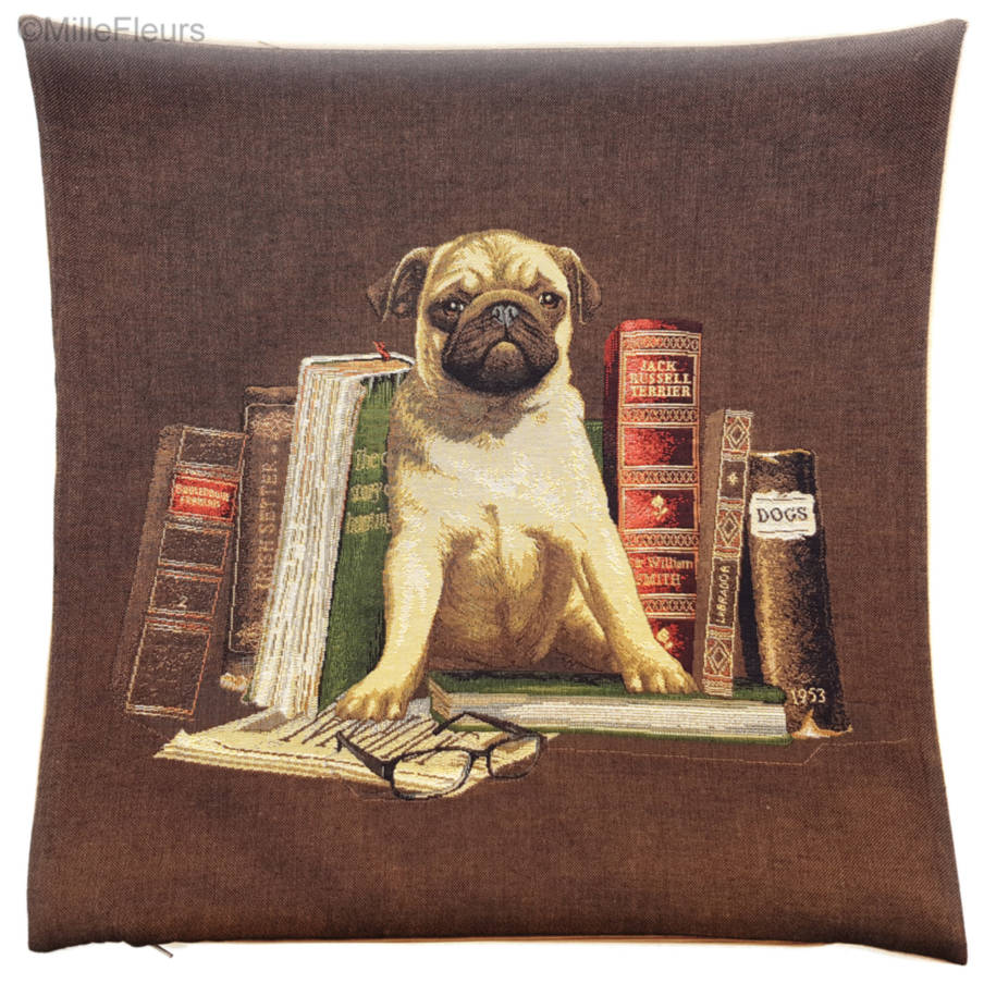 Biblioteca Pug Fundas de cojín Biblioteca - Mille Fleurs Tapestries