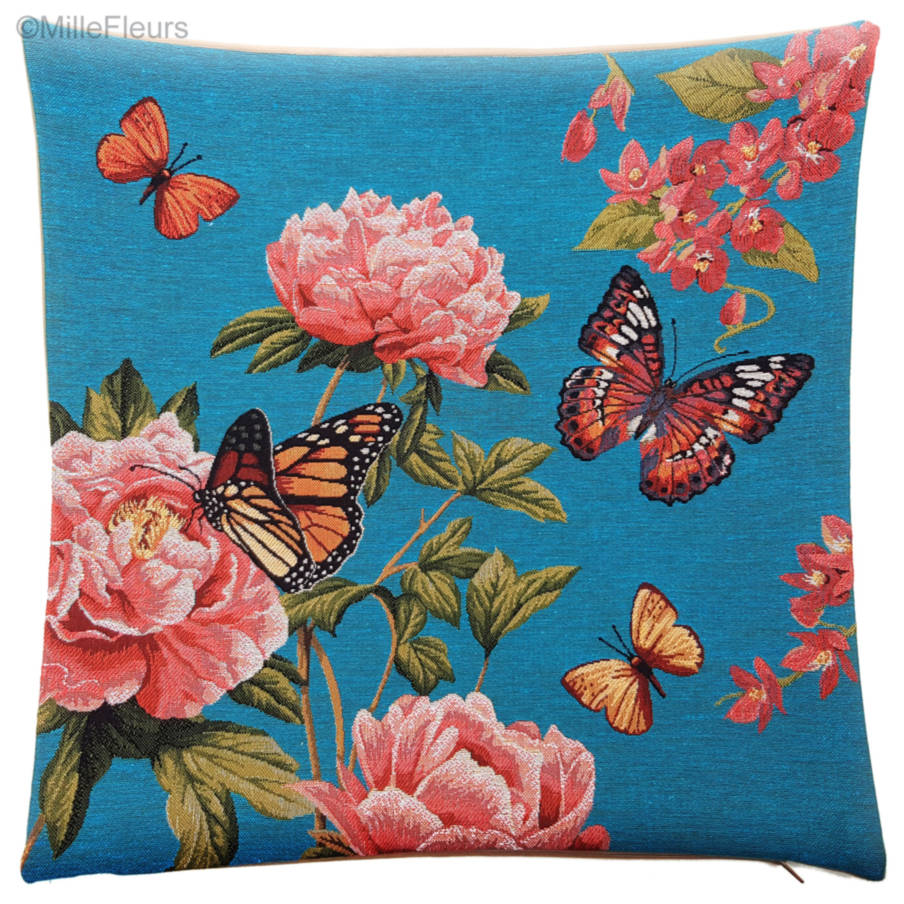 Peonías y Mariposas Fundas de cojín Flores contemporánea - Mille Fleurs Tapestries