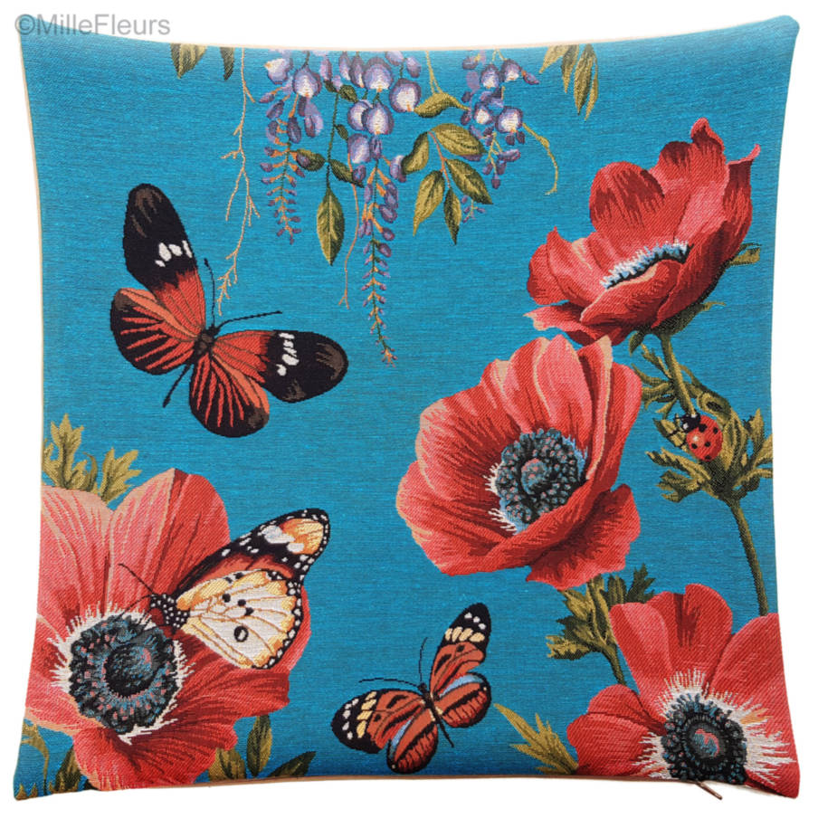 Klaprozen en Vlinders Sierkussens Bloemen hedendaags - Mille Fleurs Tapestries