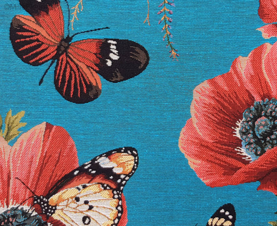 Poppies and Butterflies Tapestry cushions Contemporary Flowers - Mille Fleurs Tapestries
