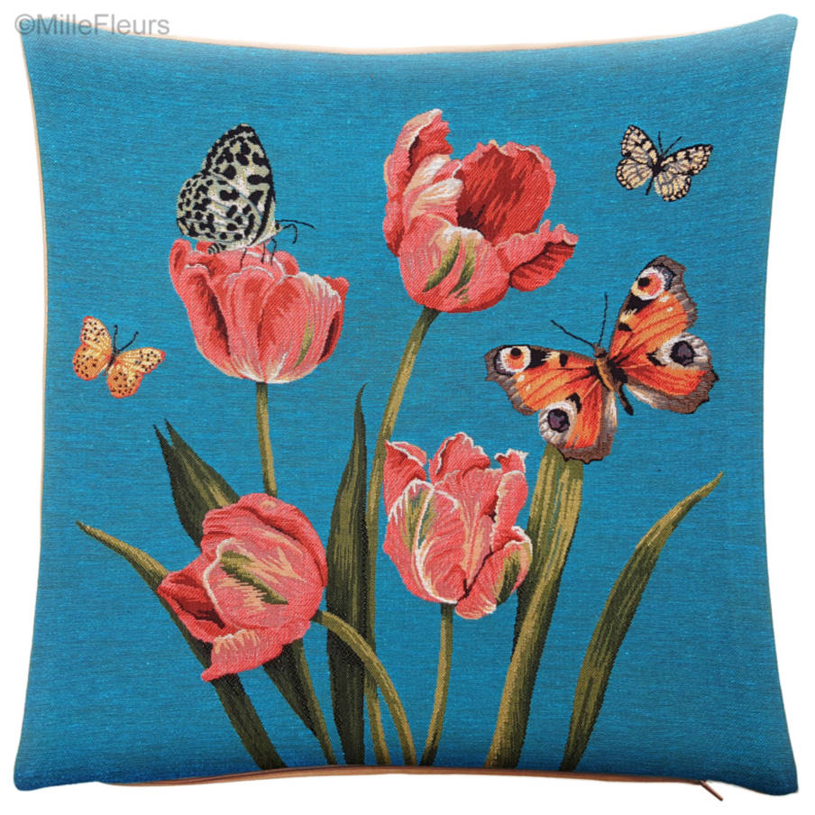 Tulips and Butterflies Tapestry cushions Contemporary Flowers - Mille Fleurs Tapestries