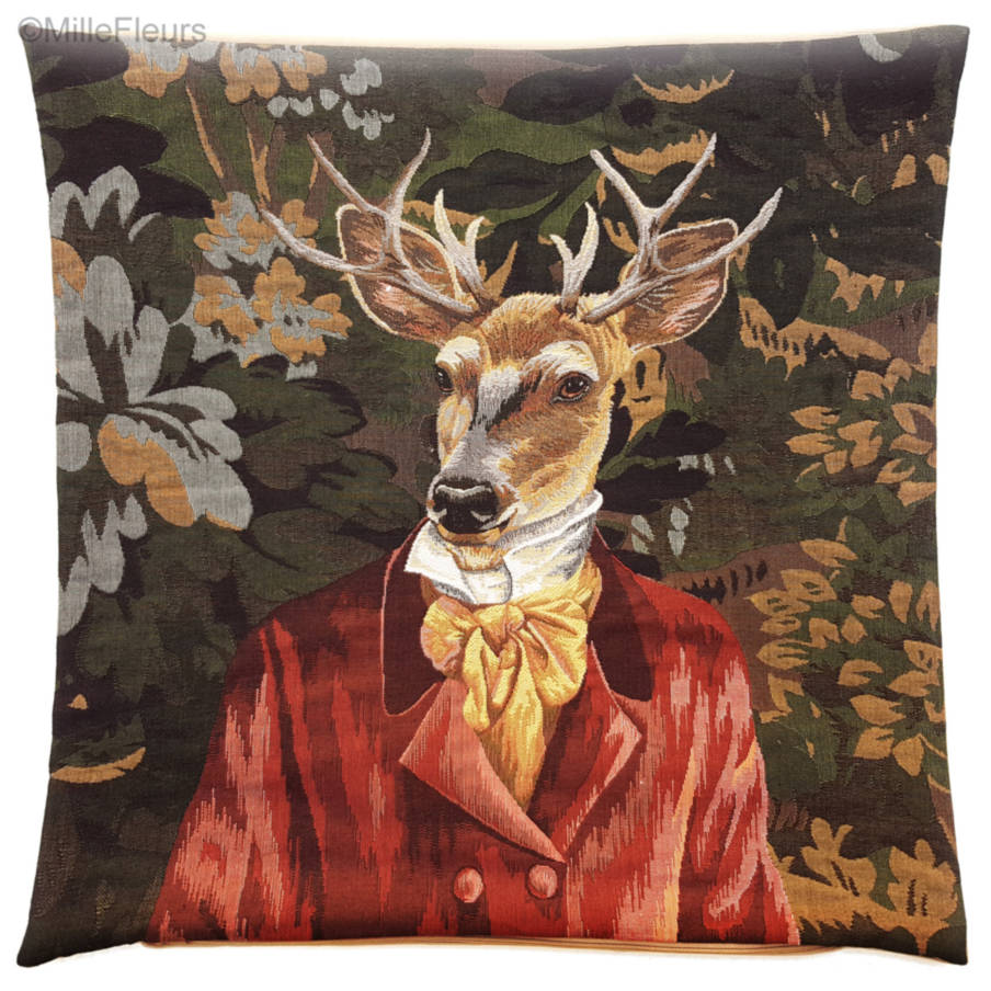 Cerf Habillé dans la Forêt Housses de coussin Cerfs - Mille Fleurs Tapestries