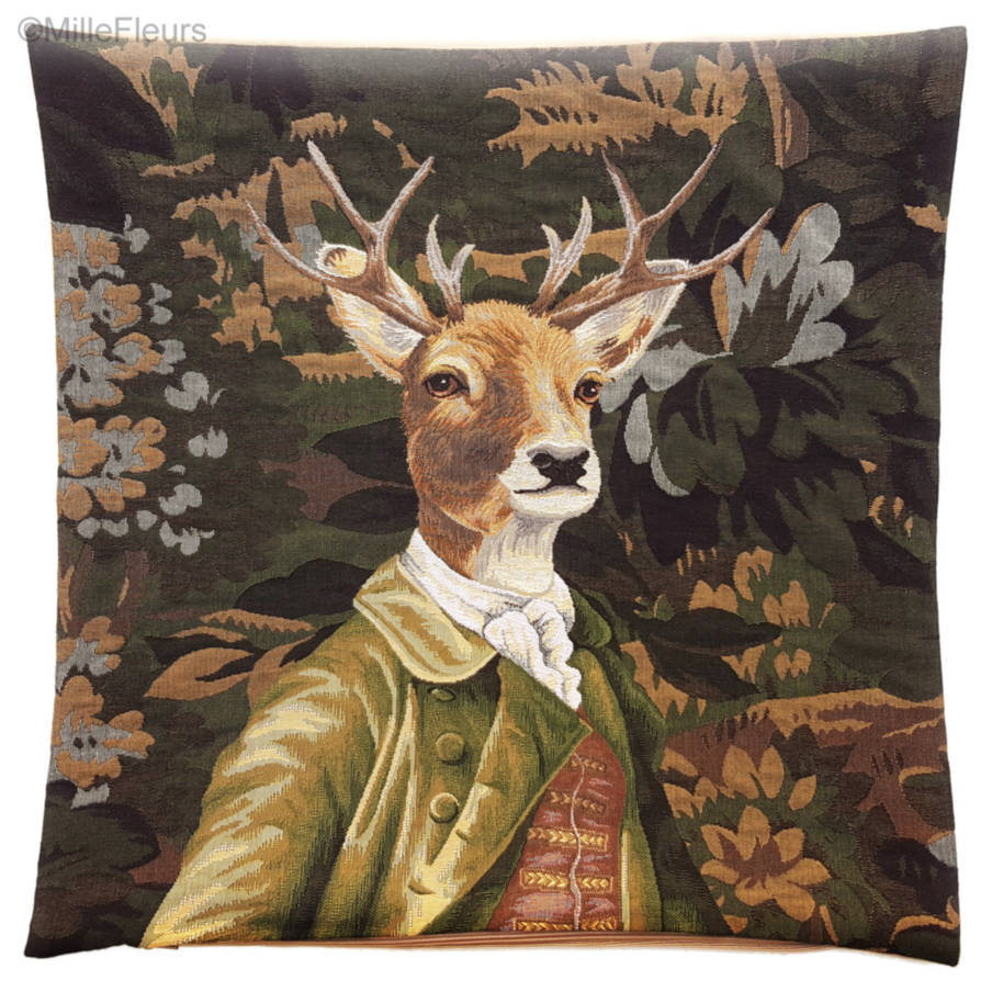 Cerf Habillé dans la Forêt Housses de coussin Cerfs - Mille Fleurs Tapestries