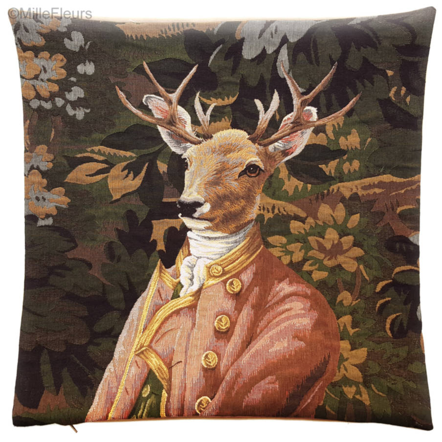 Cerf Habillé dans la Forêt Housses de coussin Cerfs - Mille Fleurs Tapestries