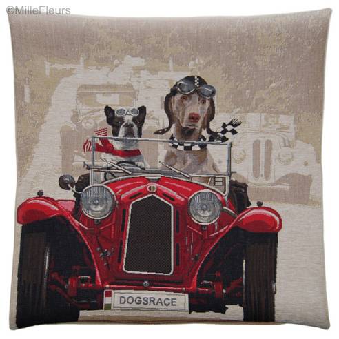French Bulldog en Weimaraner in Rode Auto